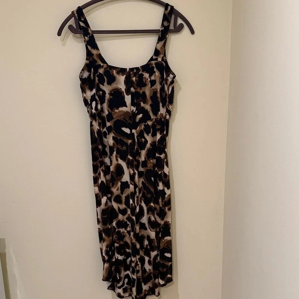 Elegant Leopard Print | Low High Midi Women’s Dress Size L | NWOT